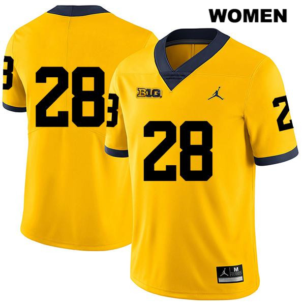 Women's NCAA Michigan Wolverines Danny Hughes #28 No Name Yellow Jordan Brand Authentic Stitched Legend Football College Jersey KE25Z48UZ